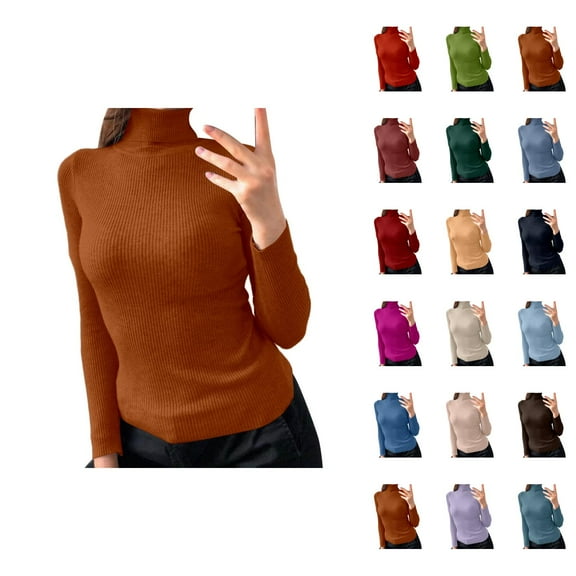 Pullover Sweaters for Women 2025 Long Sleeve Turtleneck Plain Basic Ribbed Knit Sweater Tops Fall Winter Outfits