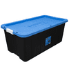 HART 40 Gallon Latching Plastic Storage Bin Container, Black with Blue Lid