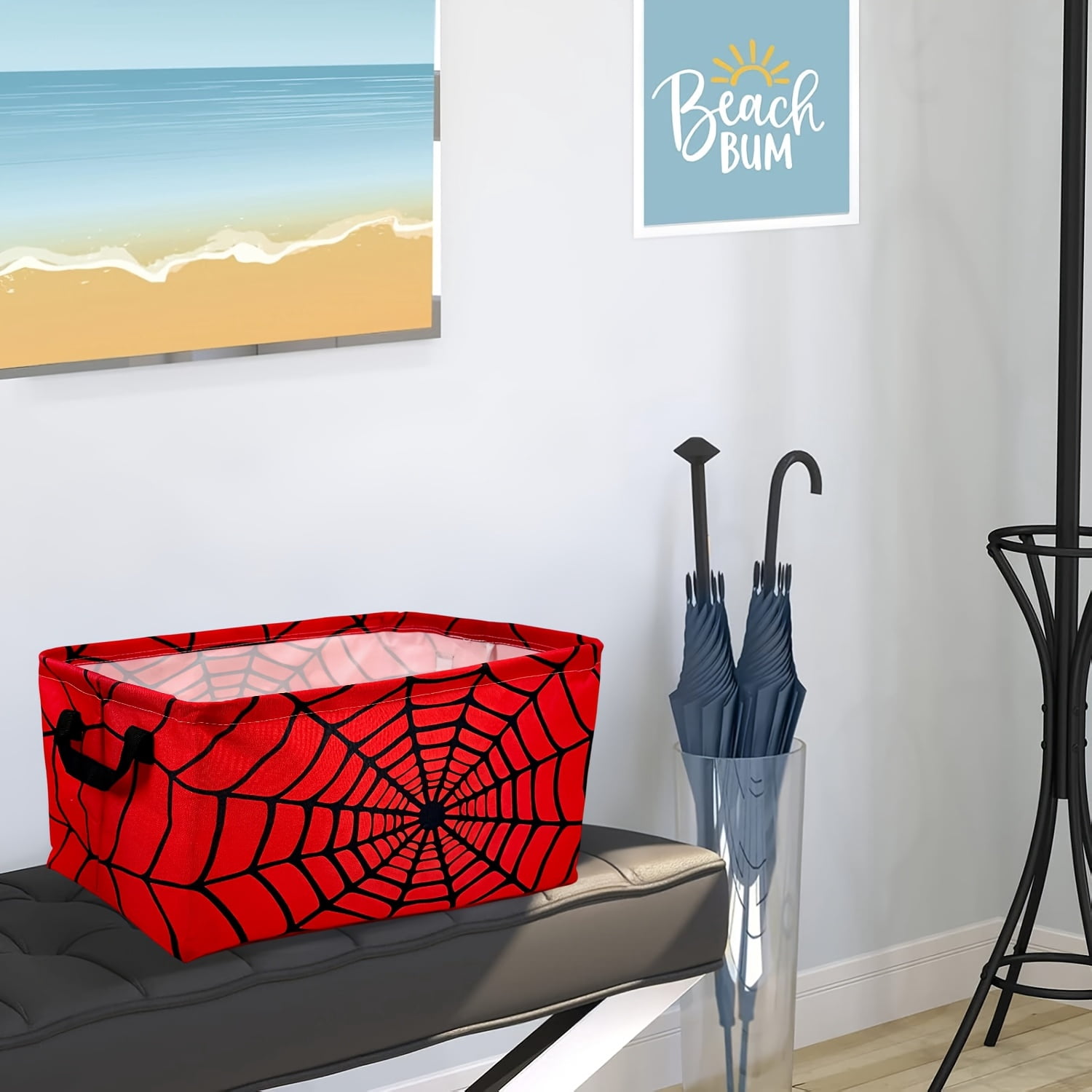 Spider Web Print Red Large Foldable Laundry Basket - Durable Polyester Material, Modern Style Open Design, Multi-functional Storage Basket for Home Use, Easy-grip Handle, Storage Rack Basket