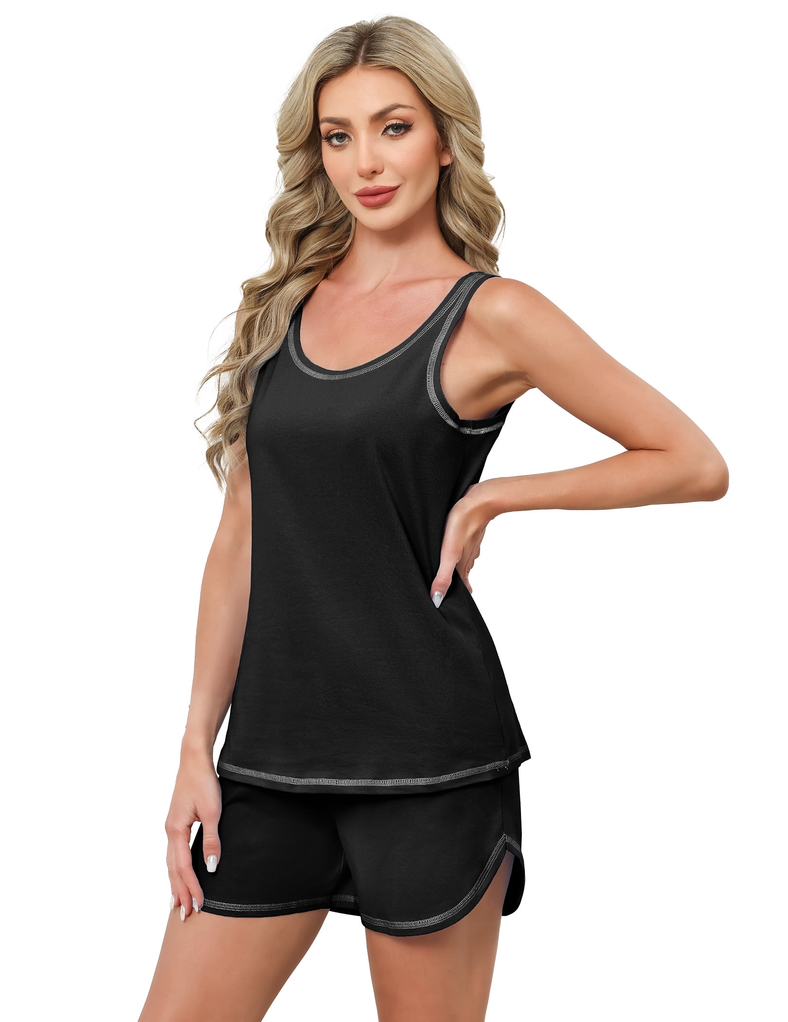 Women's Cotton Pajamas Set - Summer Sleeveless Tank Top & Shorts 2-Piece Sleepwear, Lounge Set for Women, Sizes S-XXL