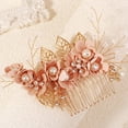 thumbnail image 3 of MIALLO Elegant Pink Floral Hair Comb, Golden Metal Leaf Bridal Hair Accessory for Garden Party & Daily Wear, 3 of 8