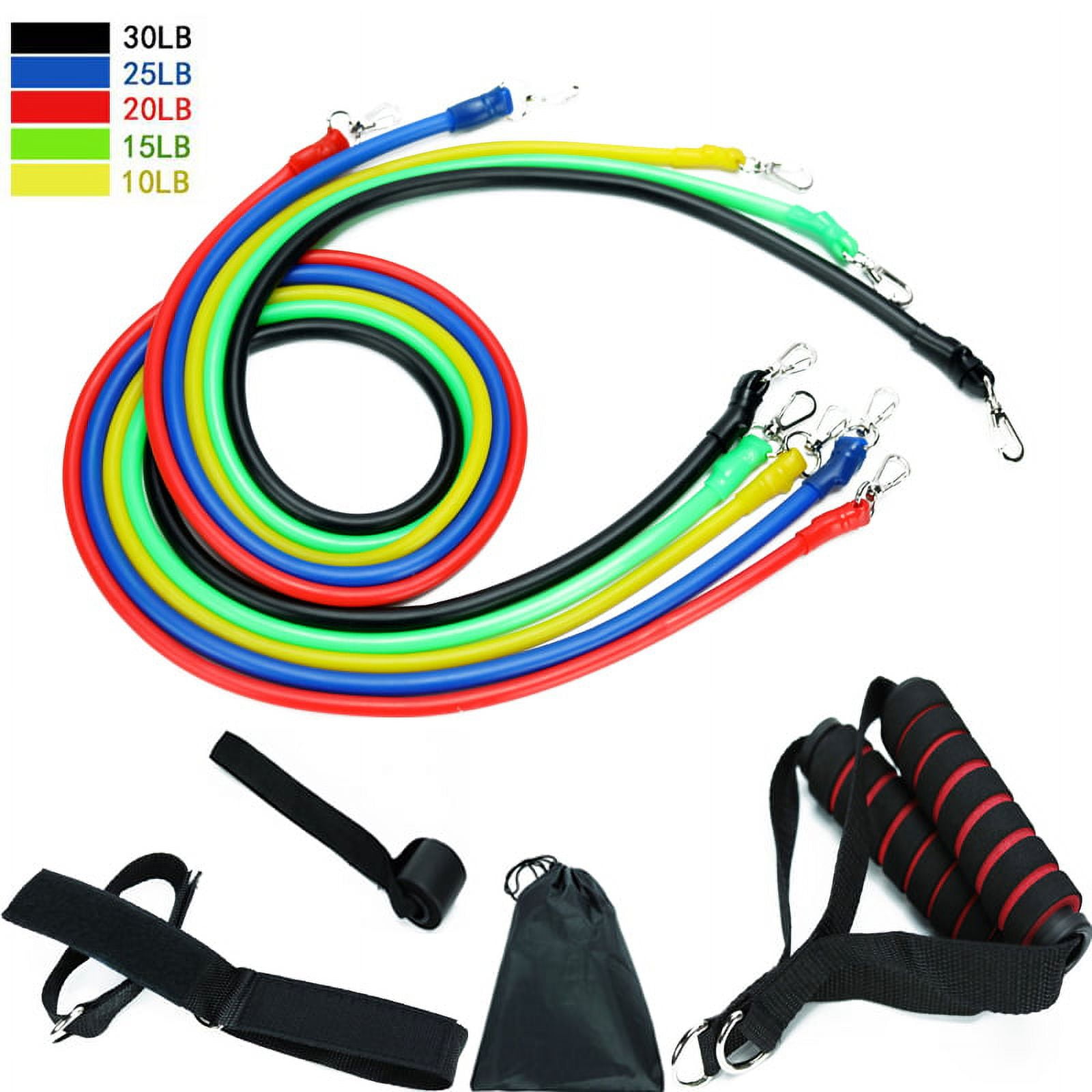 LNGOOR 11Pcs Resistance Bands Set Fitness Workout Tubes Exercise Tube Bands Up to 100lbs w/ Door Anchor Handles Ankle Straps for Physical Training Yoga Pilates
