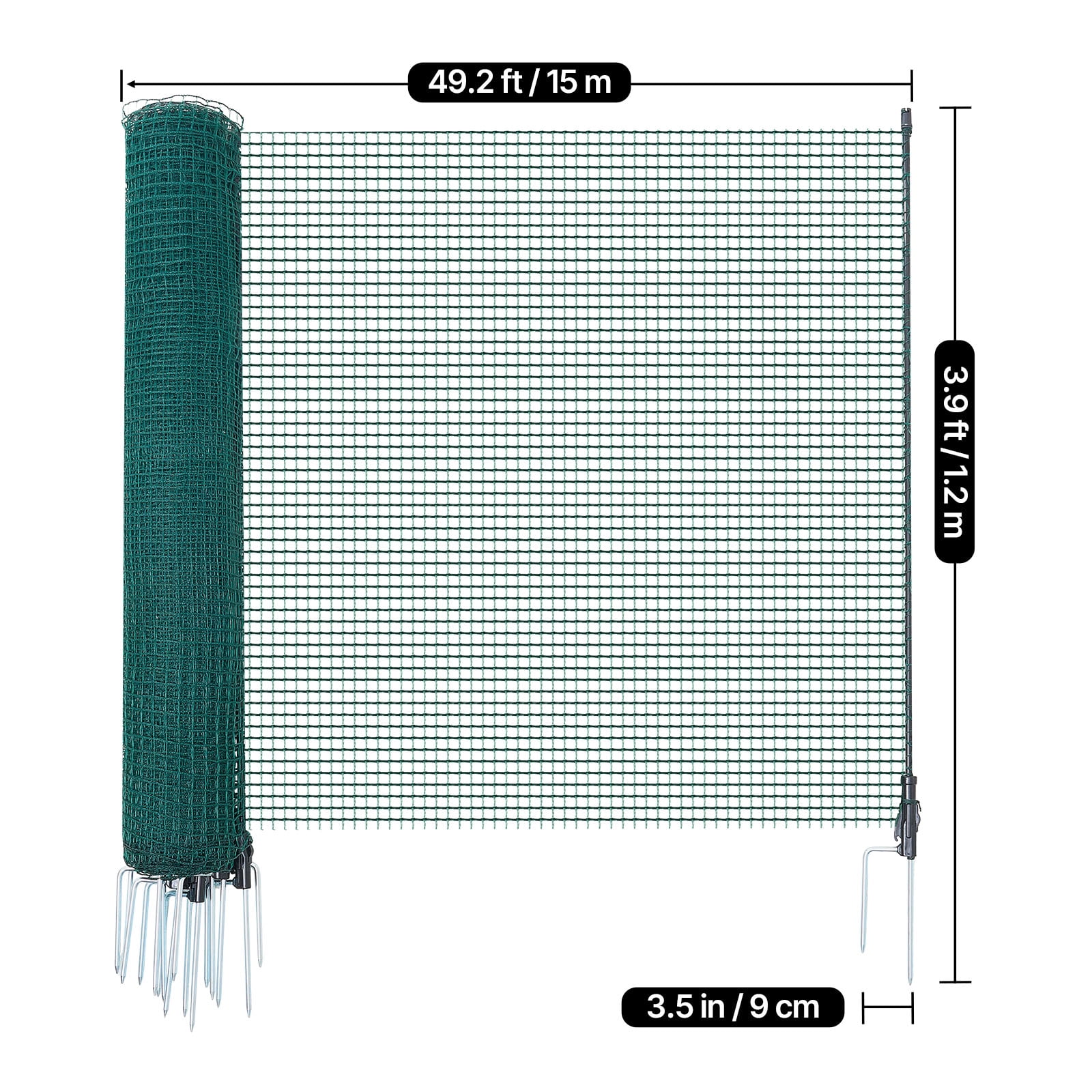 VEVOR Temporary Fence with Posts, 3.9 x 49.2 FT Plastic Mesh Fencing, Garden Safety Fences Netting with Double-Spike Stakes & Guy Ropes, Temporary Fence for Dogs, Chickens, Plants, Outdoor Yards