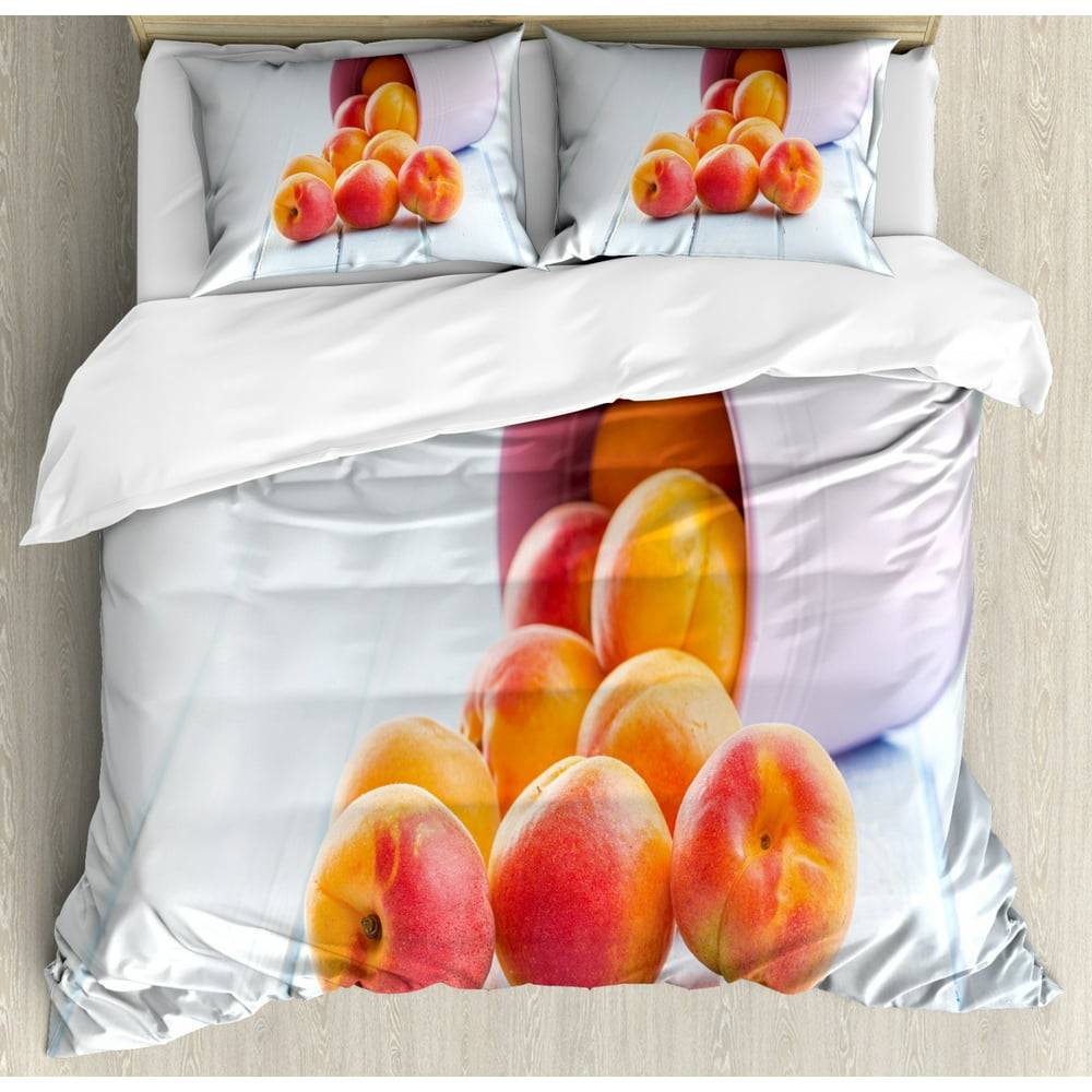 Apricot Duvet Cover Set Queen Size, Fruit Freshness Summer Tasty Food