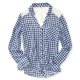 thumbnail image 1 of Aeropostale - Camisa con botones de ganchillo a cuadros para mujer, azul, grande Aeropostale Camisa con botones, 1 of 2