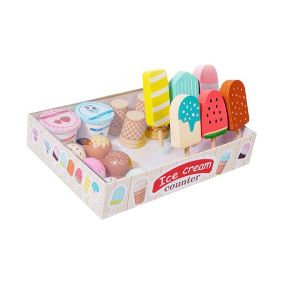 Juego de mesa de helado de madera, juego de juguetes de comida para niños en edad preescolar, niñas y niños caja de almacenamiento individual