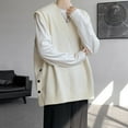 thumbnail image 4 of YLSDY Sweater Vests for Men Fashion Y2k Side Button Sleeveless V Neck Vest Relaxed Fit Plus Size Knit Waistcoat Mens Clothes Beige M, 4 of 4