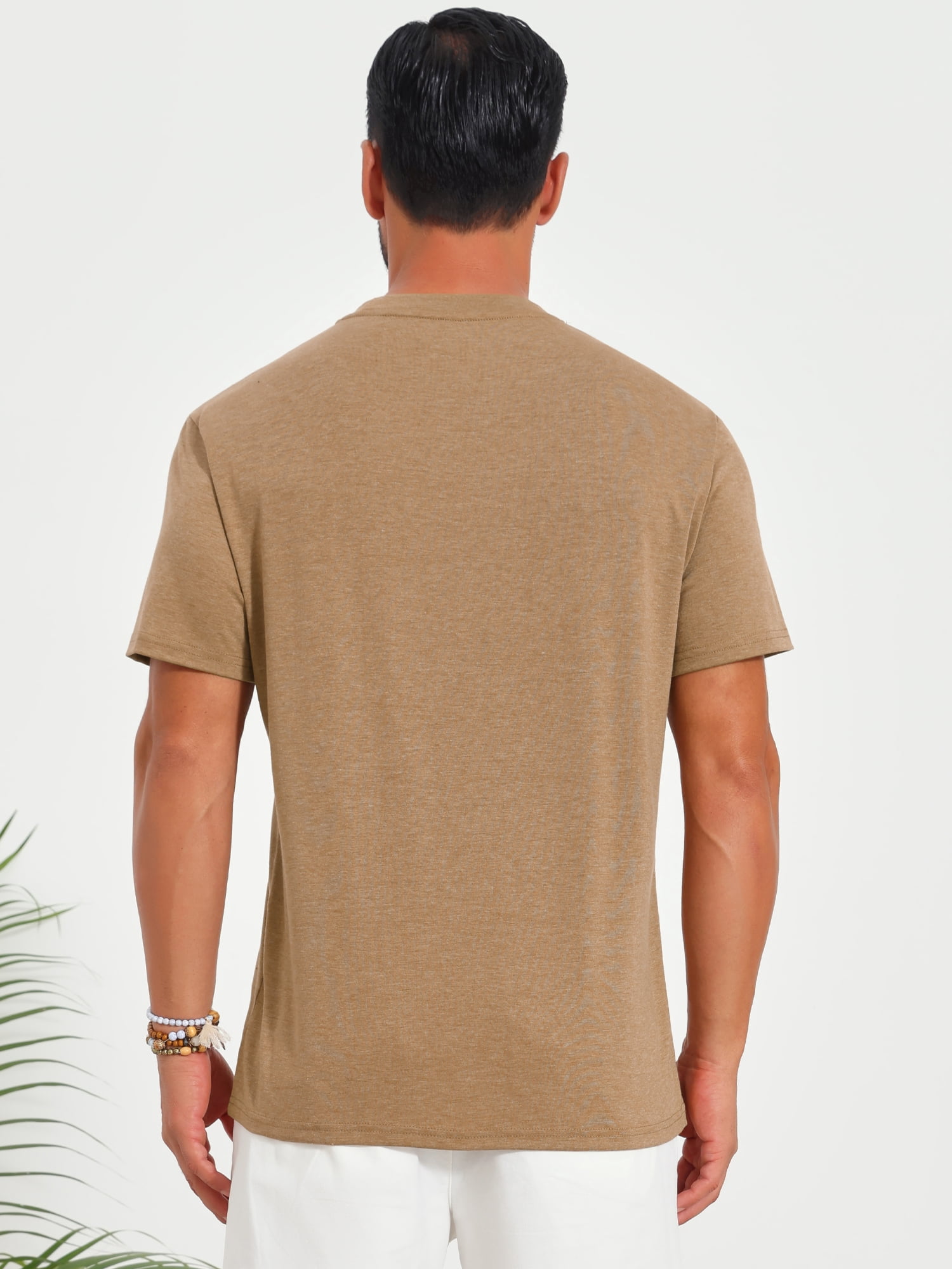 DARING DIVA Men's Chest Pocket Striped Print Crew Neck Short Sleeve T-Shirt XL Khaki