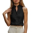 thumbnail image 6 of Tank Tops for Women Casual Breathable Linen Blouse Spring Sleeveless Stand Up Collar V Neck Plain Colours Bodycon Comtable Everyday Leisure Vest Womens Summer Tops Black XXL, 6 of 8