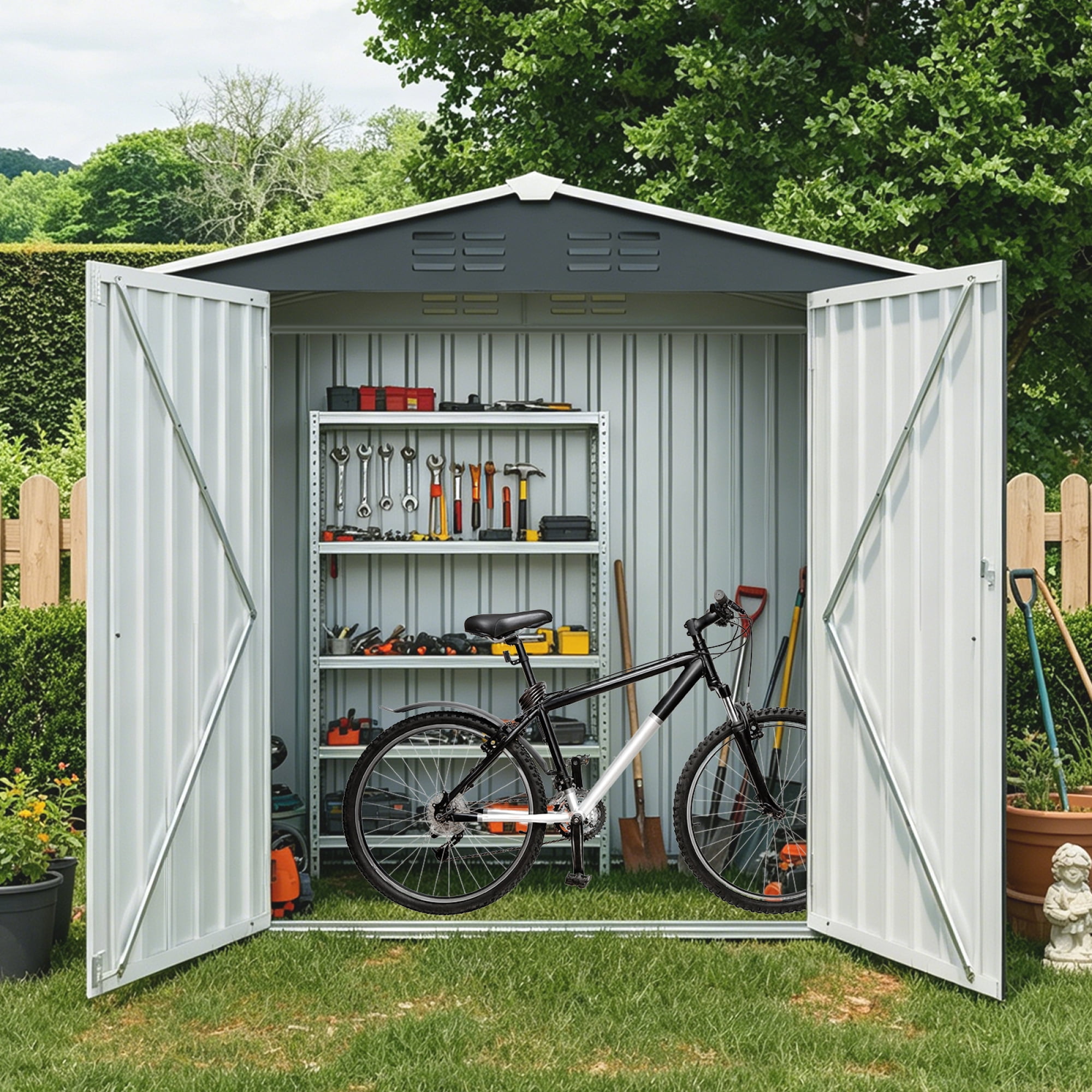 Leumius 8x4 FT Outdoor Metal Storage Shed with Lockable Latch for Backyard, Patio, Lawn Black