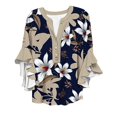 thumbnail image 4 of Bovemsi Women's 3/4 Sleeve V Neck Lace Trim Button Up Top - Casual Bubble Wrinkles Blouse with Relaxed Fit, Navy, M, 4 of 4