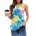 thumbnail image 4 of SAATLERI Hawaiian Print Sleeveless Shirt for Women V-Neck Casual Loose Fit Summer Essential Tops Tropical Comfortable Blouse, 4 of 5