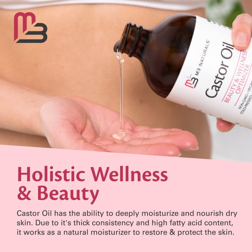 M3 100% Castor Oil Cold Pressed, Hexane-Free, Virgin, Non-GMO, Allergen-Free – Nourishes Skin, Lashes, and Hair, 16.9 oz.