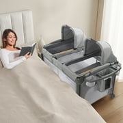 JOYMOR Twin Bassinet for Baby with Storage, Convertible to Crib Playpen, Unisex Infant Side Sleeper