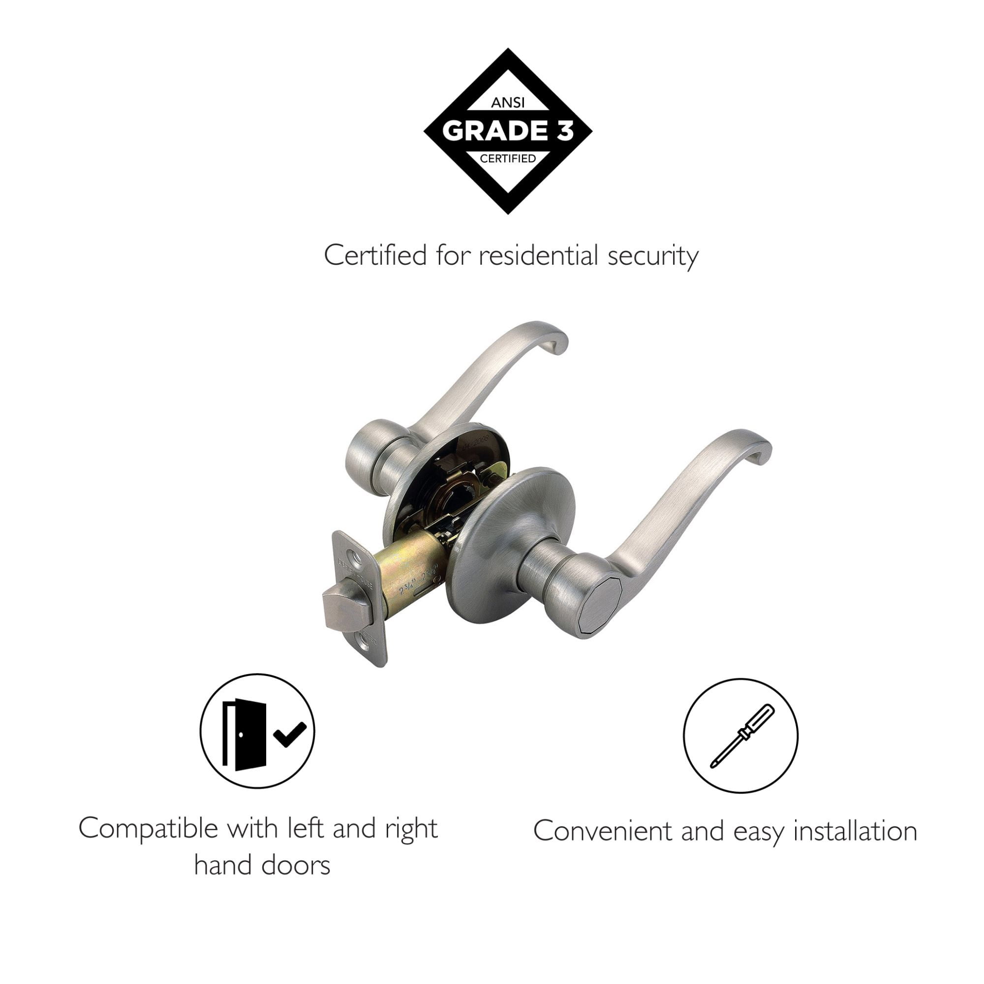 Design House Scroll Passage 2-Way Latch Interior Hall and Closet Door Lever, Satin Nickel