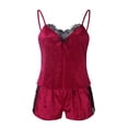 thumbnail image 5 of KaLI_store Women Pajama Set Lace Trim Short PJ Set Modal V Neck Sleeveless Sleepwear Drawstring Waist Nightwear Red,M, 5 of 5