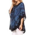 thumbnail image 3 of Sakkas Lynda Two Tone Batik Embroidered Palm Tree Peasant Top / Poncho - Blue - One Size Regular, 3 of 5