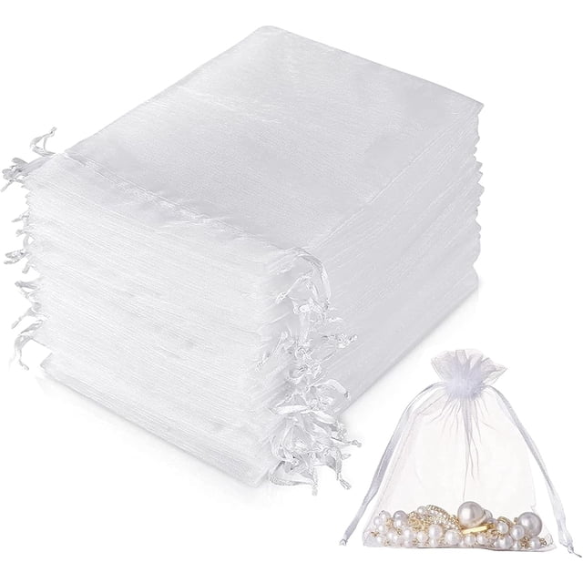 100Pcs Organza Bags,Organza Gift Bags,Sheer Organza Bags,Drawstring Pouches,Transparent mesh,with Drawstring Candy Net,Suitable for Christmas wedding party gift bags(7x9cm)