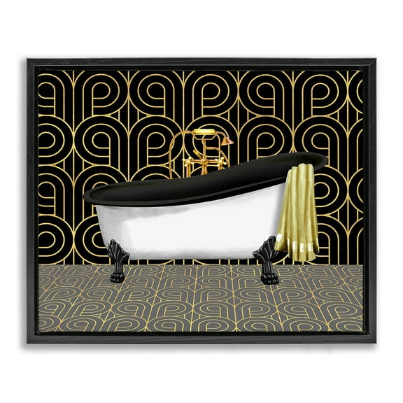 Stupell Industries Bathroom in Deco Style Geometric Painting Black Floater Framed Canvas Art Print Wall Art, 21 x 17