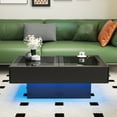 thumbnail image 5 of Extendable Coffee Table, 39" Wood Center Table with Hidden Storage Compartment,Sliding Glass Tabletop, LED Lights,Display Table for Living Room,Office, 5 of 9