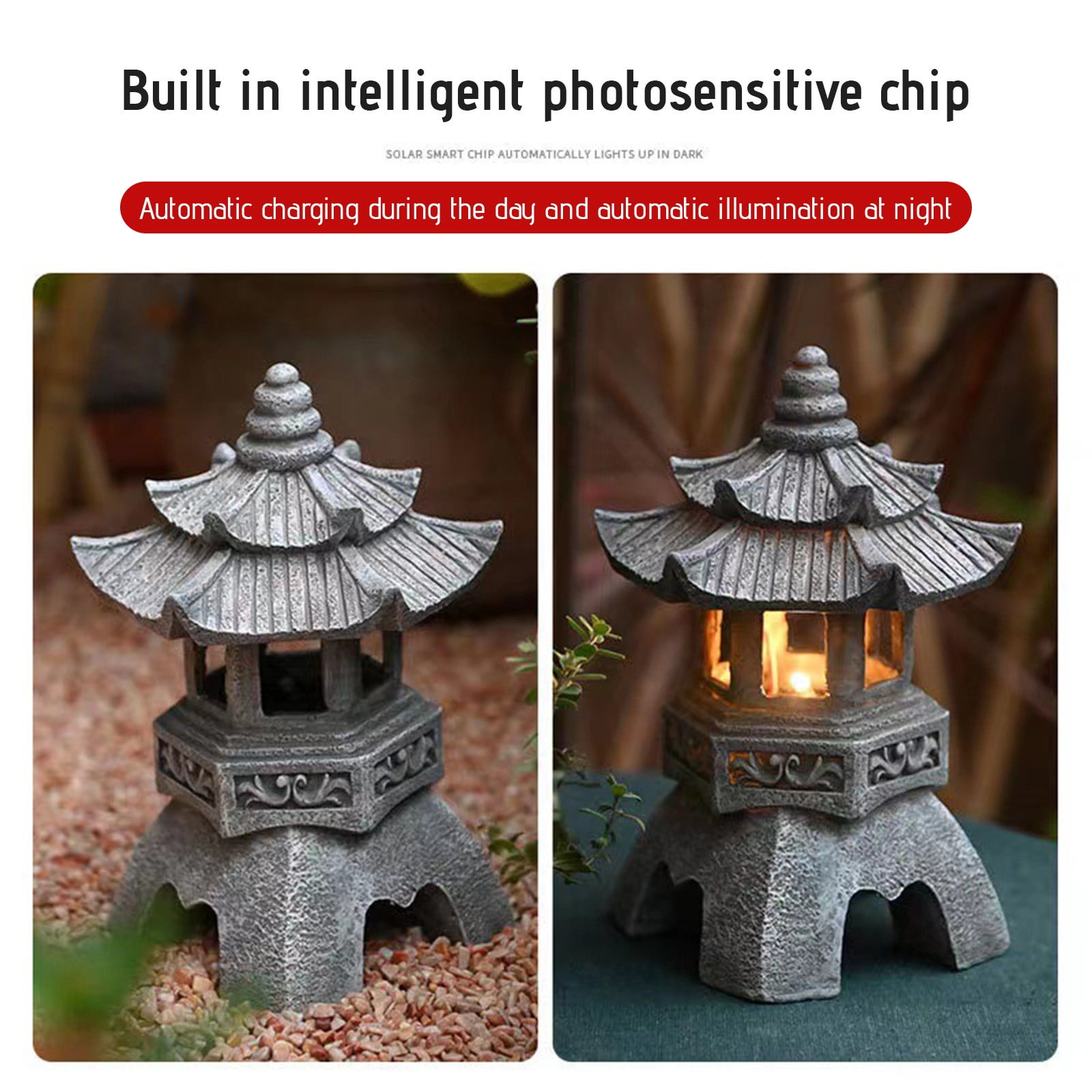 Harpi Solar Garden Lights - Pagoda Garden Statues Outdoor Decor, Solar Powered Statue Lights, Yard Art Sculptures, Zen Landscape Lighting, Asian Decor for Backyard, Gifts for Women Mom