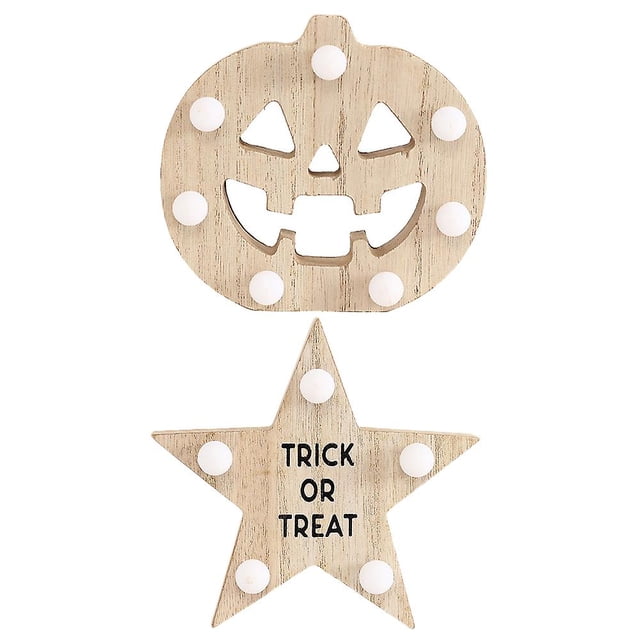 Halloween de madera iluminado para mesa, 2 piezas iluminan el adorno de decoraciones de mesa de Halloween