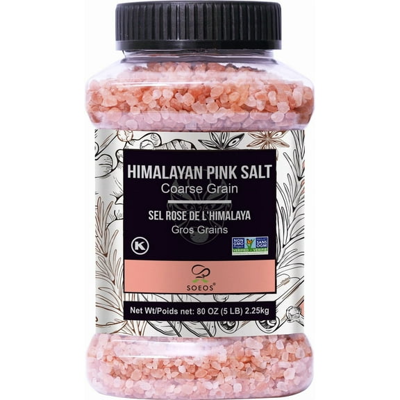 Soeos Himalayan Pink Salt, Coarse MDA05 Grain, 80oz (5 Pound), Non-GMO Pink Salt, Kosher Salt, Pink Himalayan Sea Salt Coarse for Grinder Refill