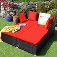 thumbnail image 1 of Gymax Causeuse-Lit de Jour en Rotin pour Patio, Canapé de Cour Extérieur avec Coussins et Oreillers Rouges, 1 of 10