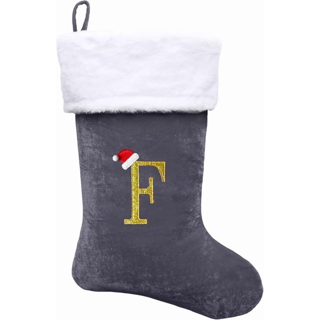 Dbfengbilian 21 Inches Christmas Stockings with Customizable Letters, Large Christmas Stockings with Super Soft Plush Cuff Embroidered Letter - Grey F