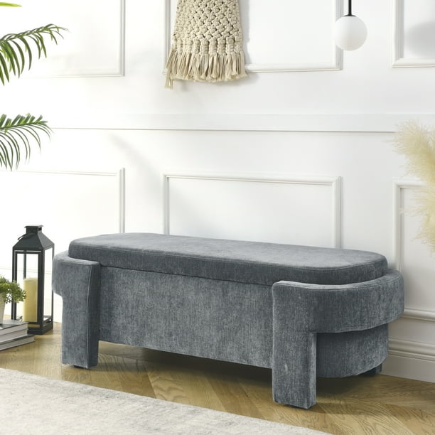 Storage Bench, 51.5inch Chenille Upholstered Storage Ottoman Bench
