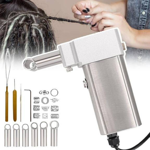 Electric Dreadlock Crochet Machine,Handheld Crochet Braiding Hair Making Machine with 6PCS Braiding Head&290PCS Hair Decoration,Instant Dreadlock Machine for DIY Locked Hair Extensions
