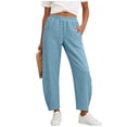 thumbnail image 2 of FengLS Womens Casual Pants Elastic High Waist Pants with Pockets Comfortable Lounge Trousers Solid Color Daily Sweatpants, 2 of 7