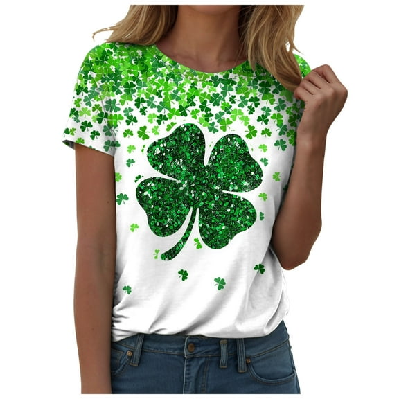 Funny St Patricks Day Shirt Women's Tops Lucky Irish Shamrock Paddy's Day Graphic Tees Tops Green XL