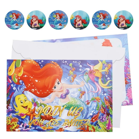 16-Piece Mermaid Themed Party Invitation Set (Includes Envelopes and Stickers), 6.3" x 4.4" - Ocean Themed Birthday Invitations, Princess Party Invitations