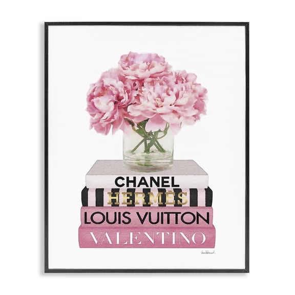 Stupell Industries Victorian Pink Carnations on Fashion Books Black Framed Giclee Art, 11 x 14, by Amanda Greenwood