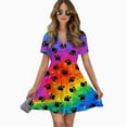 thumbnail image 2 of Watercolor Dog Paw Women Dress V-Neck Short Sleeve Flowy Swing Party Midi Dress, 2 of 4