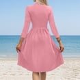 thumbnail image 4 of WTOBBY Women's Solid Color Belted Round Neck 3/4 Sleeve Dress, Minimalist Midi Sundress with Casual Elegance for Everyday Wear,Pink M, 4 of 5