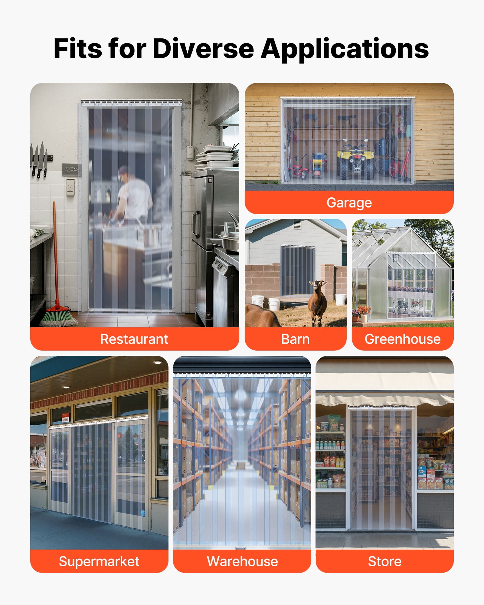 VEVOR Clear PVC Strip Curtain, 96 in Height x 60 in Width x 0.08 in Thickness, 10 PCS Walk in Freezer Cooler Curtain Strips, Smooth Waterproof Plastic Door Strips for Warehouse, Freezer, Garage Doors