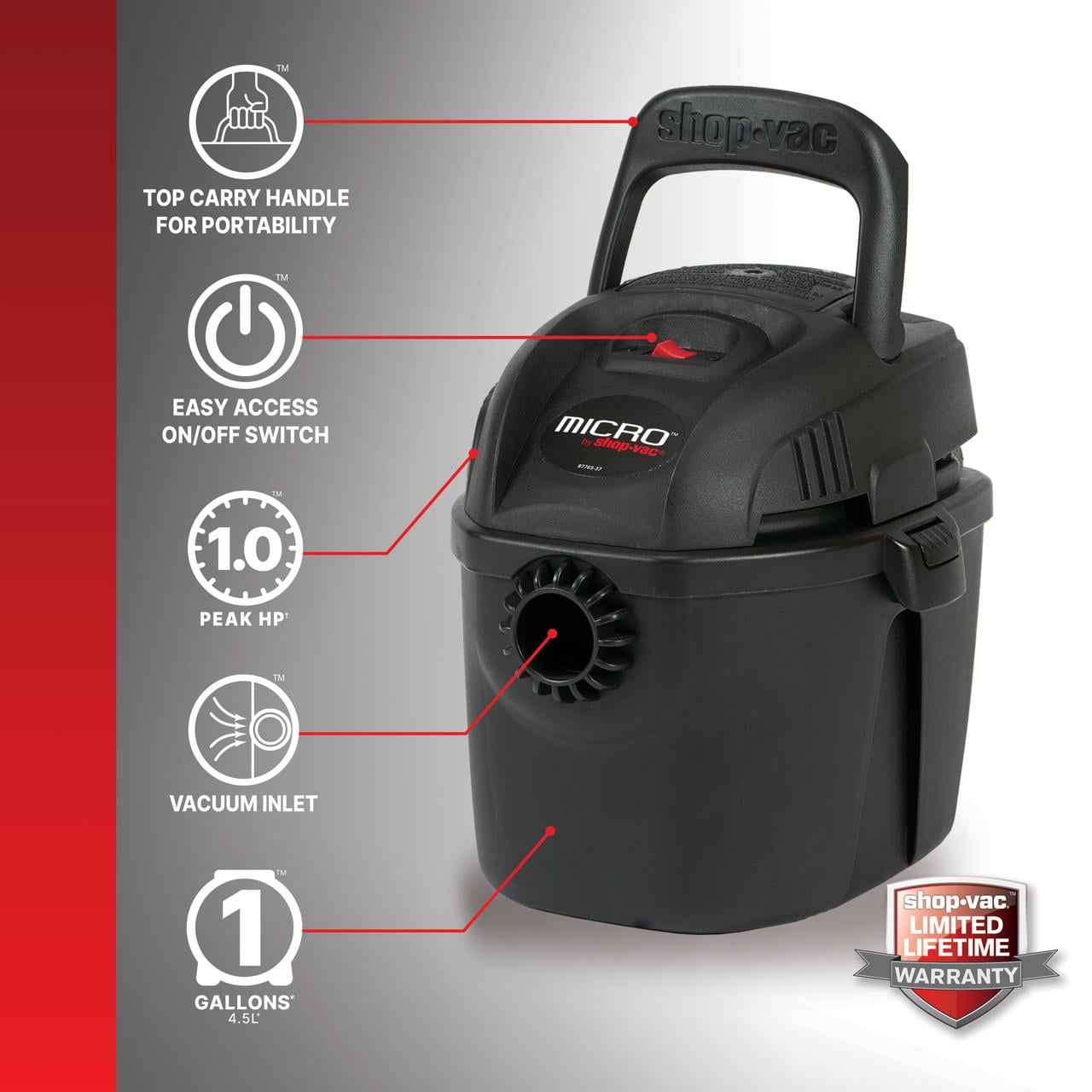 Shop-Vac 1 Gallon 1.0 Peak HP Micro Wet / Dry Vacuum, Model 2021005