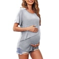 thumbnail image 4 of Vêtements de Grossesse Offres de l'Action de Grâce Liquidation Été Vêtements de Maternité pour Femmes Col Rond Manches Courtes Volants Pli Hauts de Grossesse, 4 of 5
