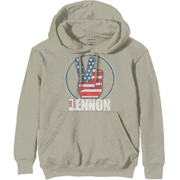 John Lennon Unisex Pullover Hoodie Sweatshirt Peace Fingers US Flag (Small)