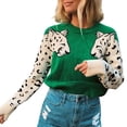 thumbnail image 2 of YUNAFFT Women's Fashion Sweater Clearance, Fashion Women Print Patchwork Long Sleeve Pullover Loose Sweater, 2 of 9