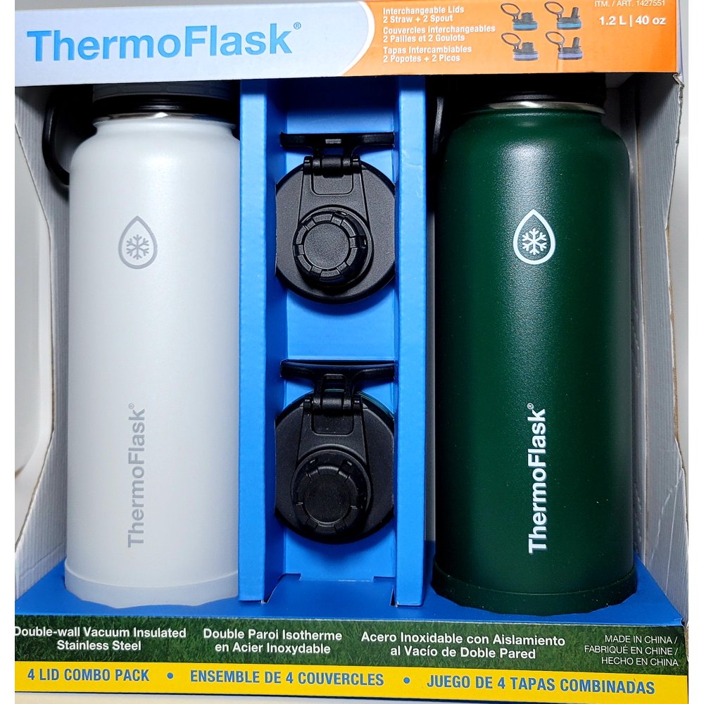 ThermoFlask 40oz Insulated Stainless Steel Water Bottle, 2pack