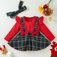thumbnail image 4 of Tisuna Christmas Newborn Girls Romper Plaid Print Long Sleeve Crew Neck Dresses Fashion Cute Autumn Girls Bodysuit Dress With Headband Green Size 18-24 Months, 4 of 4