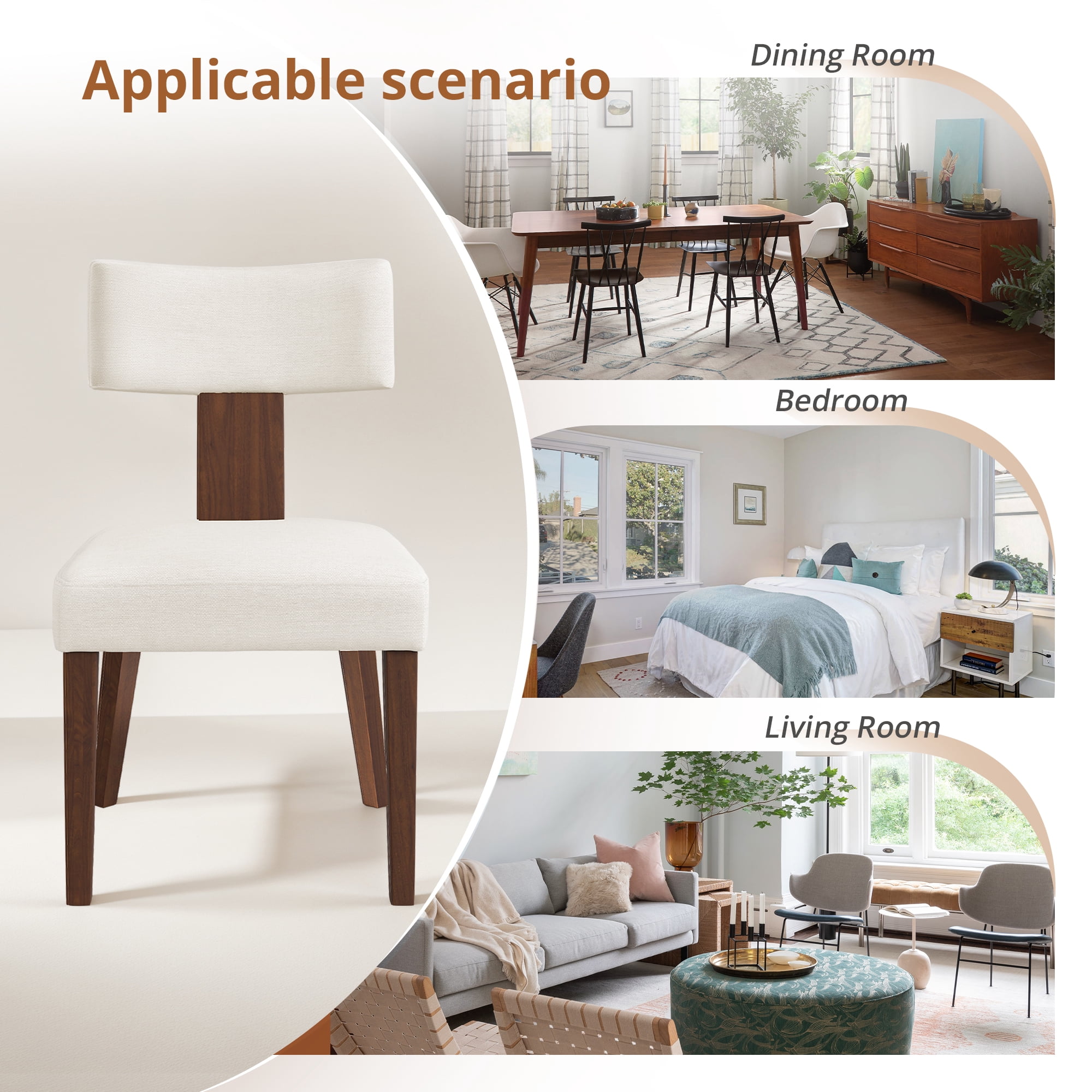 Dycanpo Dining Chairs Set of 2,Upholstered Mid Century Modern Round Dining Room Chairs for Living Room,Beige