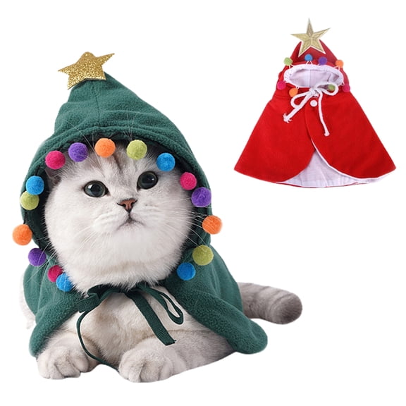 shenmeida Christmas Pet Costume Santa Hat Cloak Dog Christmas Costume Poncho with Star and Pompoms Puppy Cloak for Cat Dog