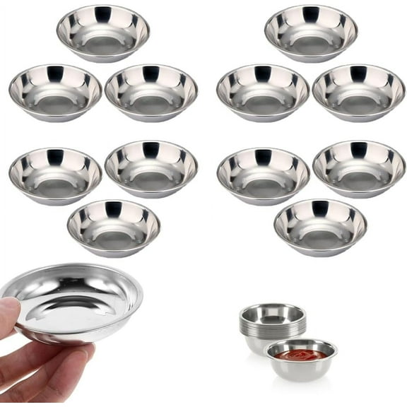 BZUEPRS 12 Pieces Mini dip Bowls Sauce Bowls Dip Bowls Stainless Steel Plate 8CM Mini Snack Plate Stainless Steel Bowls Small Metal Bowls are Stainless Sushi Bowl for All Kinds of Condiments