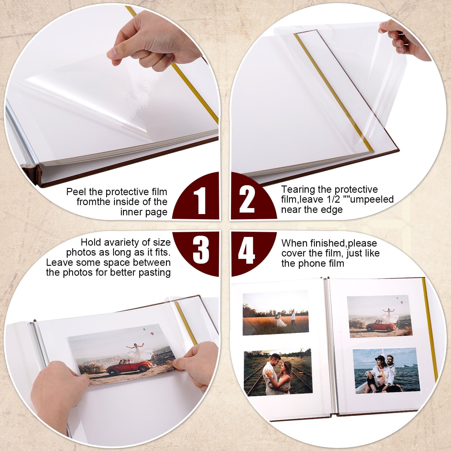 TJT Photo Album for 3x5 4x6 5x7 8x10 Pictures, 40 Pages Leather Large Self Adhesive Pictures Album Birthday Christmas Wedding Anniversary, Brown