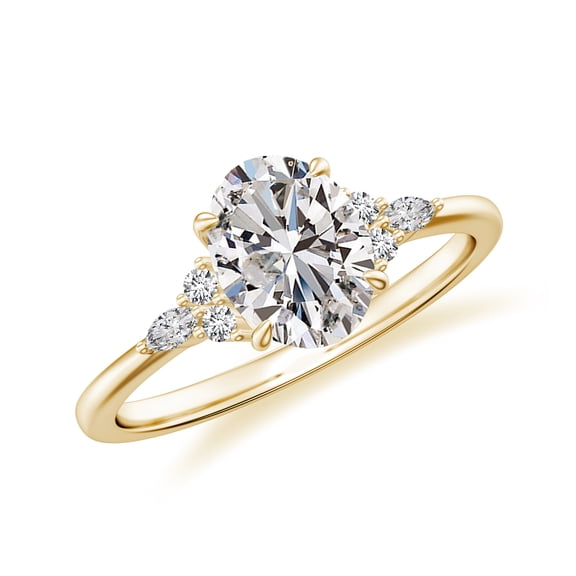 Oval Cut Diamond Side Stone Engagement Ring with Moissanite in Sterling Silver/ Yellow Gold Plated Trilogy Promise Wedding Band Ring April Birthstone, Birthday, Anniversary Jewelry, Ring Size 5
