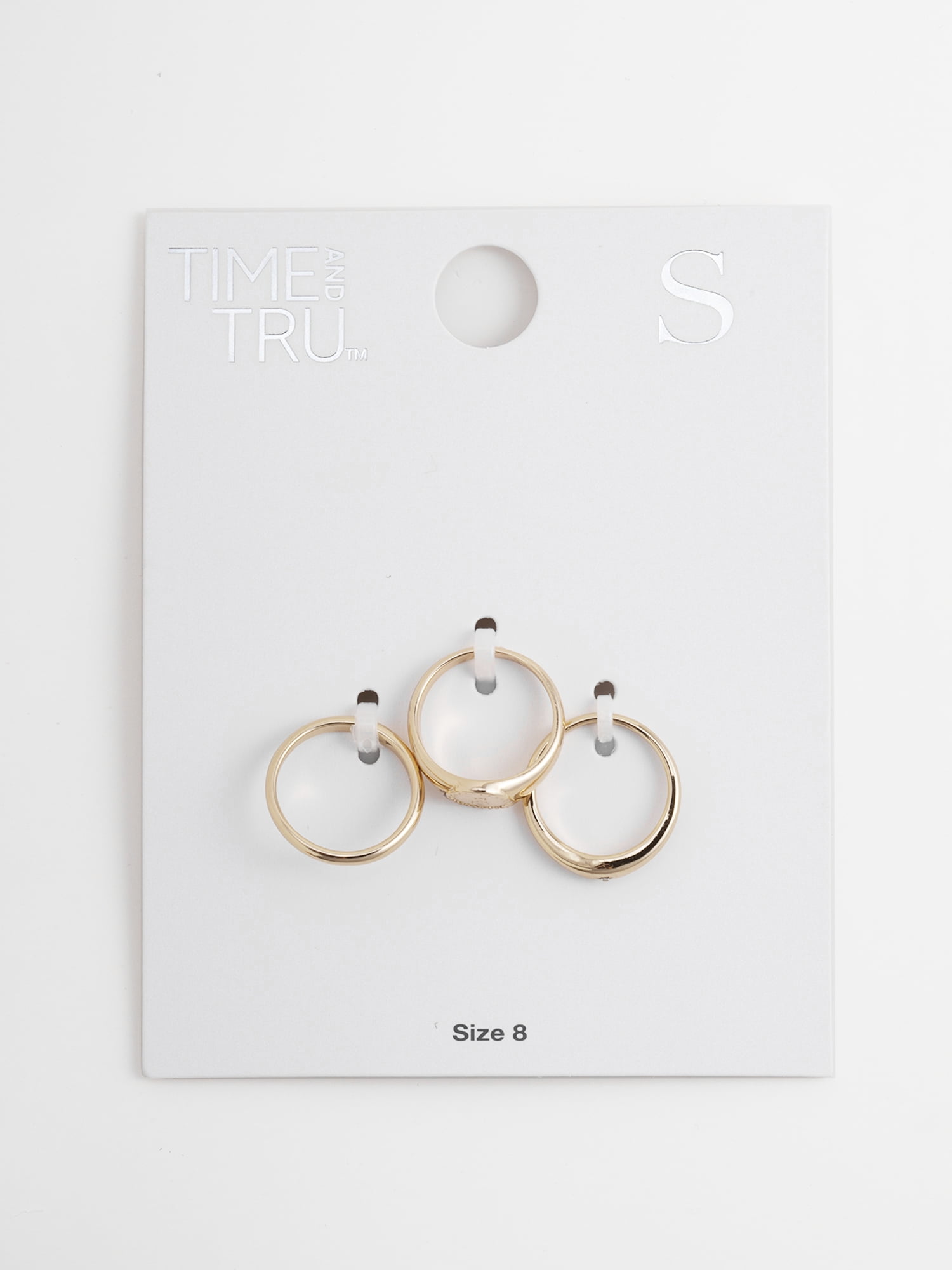 Time and Tru Women's Goldtone Ring Set, 3 Pairs, Initial S
